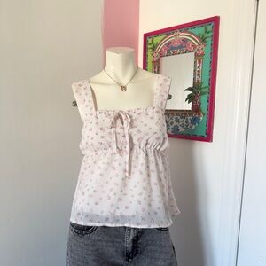 Sugarkiss Light Pink Ditzy Floral Print Square-Neck Flowy Tank Top